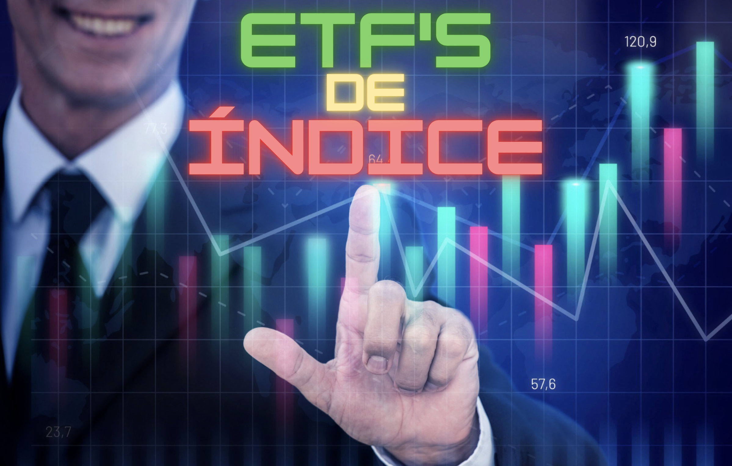 Un hombre señalando un punto en especifico en una gráfica porque invirtió en ETFs de índice. 